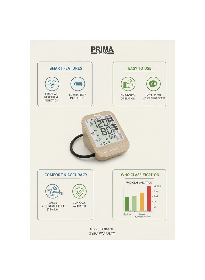 بريما خلي متابعة ضغط الدم أسهل مع جهاز ذكي يقيس بدقة وينطق النتائج شاشة كبيرة وأزرار بسيطة مناسب للبيت وكبار السن يوفر وقتك يوميًا إحساس أمان راحة ثقة استخدام سهل مستمر - Image 5